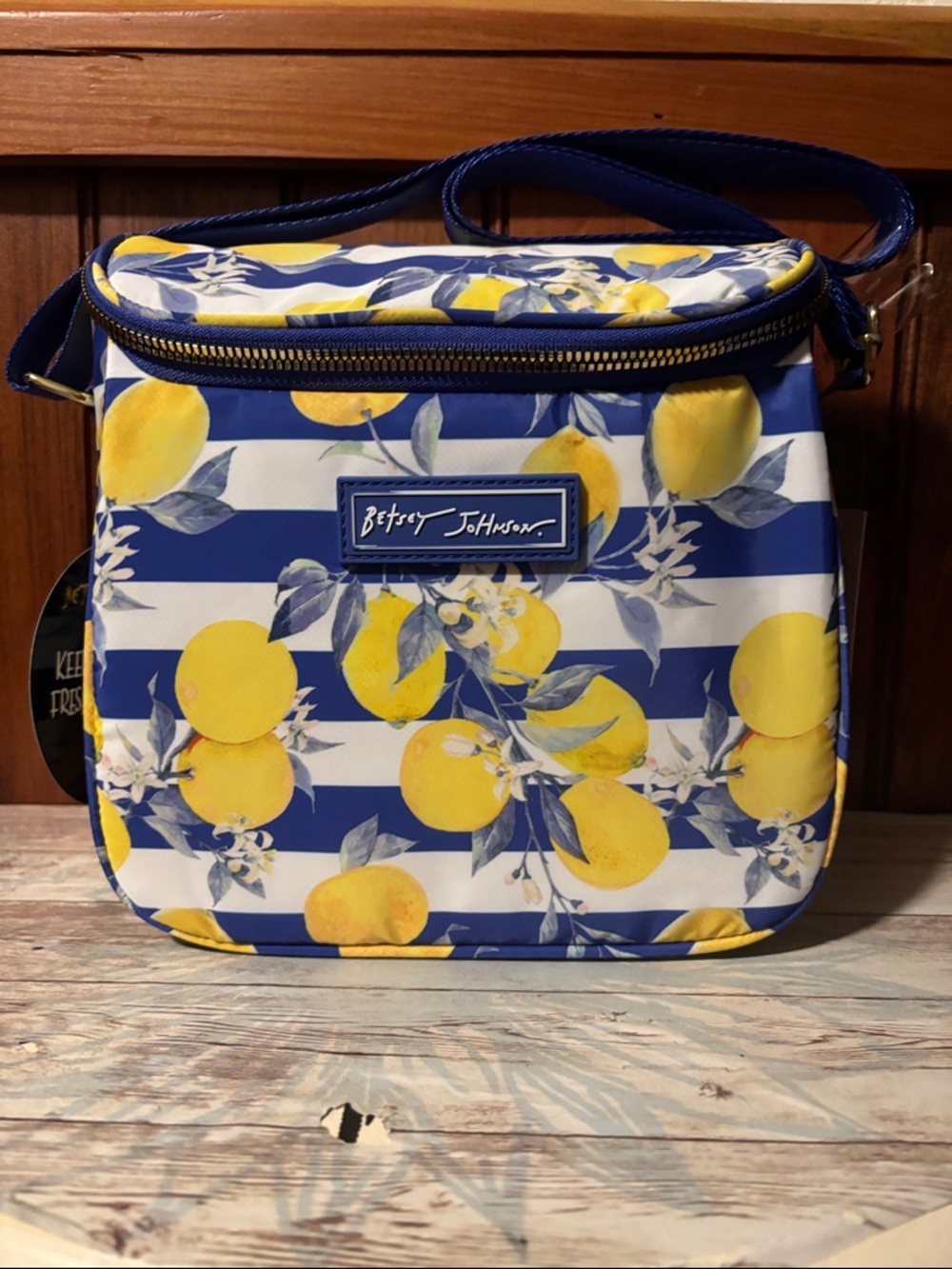 Betsey Johnson Blue & white stripes lemon 🍋 lunch tote